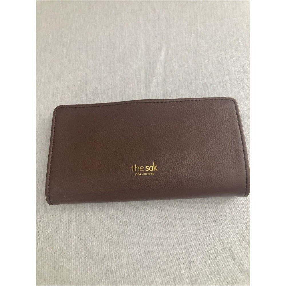 The Sak Brown Leather Wallet Coin Purse Card Holder Snap Shut